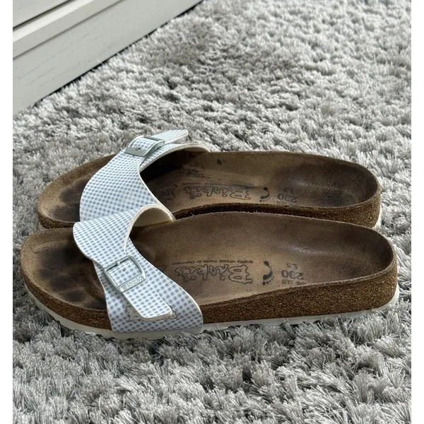 Birkis Birkenstock Sandals Womens 36 US 5 Madrid Blue Gingham Plaid Slide - Image 3