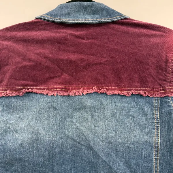 LOGO By Lori Goldstein Denim Corduroy Jacket S Burgundy Colorblock Boho Western - Image 5