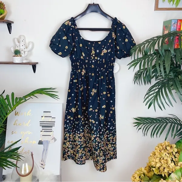 Lost + Wander Field of Deams Midi Dress Black Multi Floral - Image 3