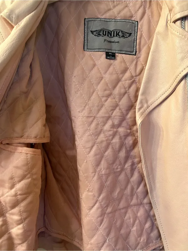 Unik Blush Leather Fringe Moto Jacket Pink Size M - Image 3