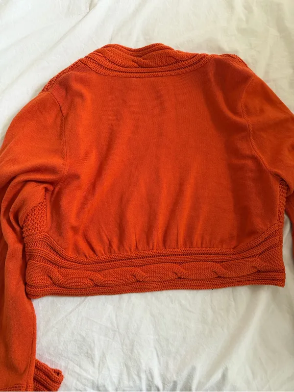 Cato Orange Knit Open-Front Cardigan with Cable Details - Image 2