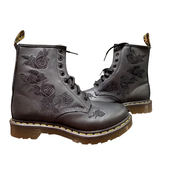 Dr. Martens 1460 Vonda Mono Black Floral Embroidered Leather Boots Women 8 US - Image 2