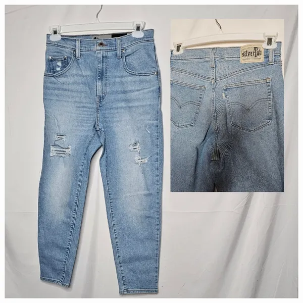 NWOT Levi's Silver Tab mom jeans light wash distressed ripped cropped jeans 29 - Image 2