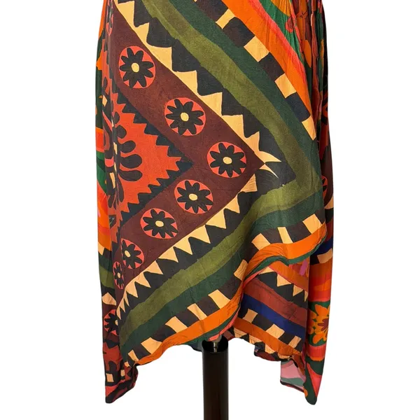 FARM‎ Rio Hanky Wrap Midi Dress Women Small Orange Red Boho Tropical Anthro - Image 8