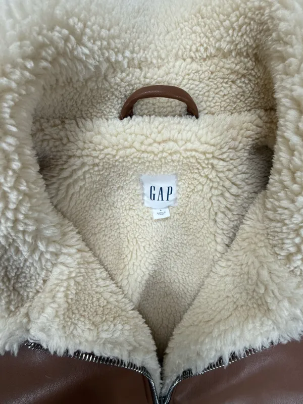 GAP Brown Bomber Jacket with Cream Sherpa Trim - Image 3