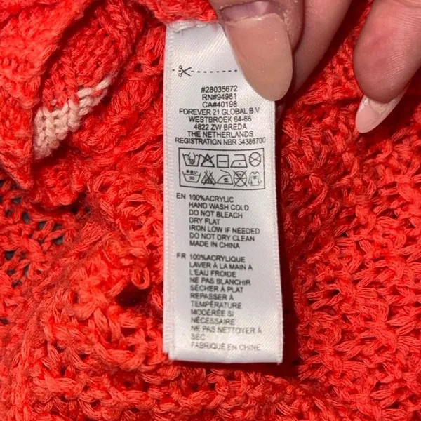 Forever 21 Bright Coral Knit Cardigan with Cream Varsity Stripes, Medium - Image 5