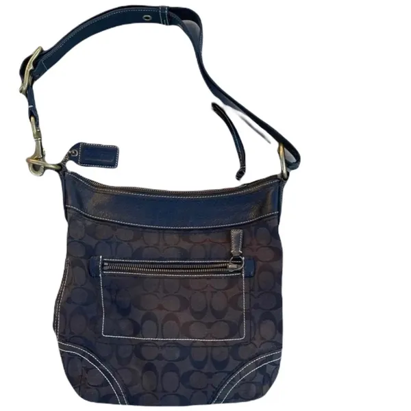 Coach #10403 purse black signature logo jacquard bronze hardware - Image 12
