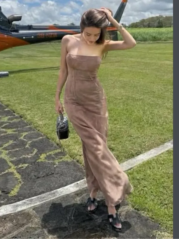 Zara NWT textured dusty pink tube Viscose & linen blend midi maxi dress - Image 11