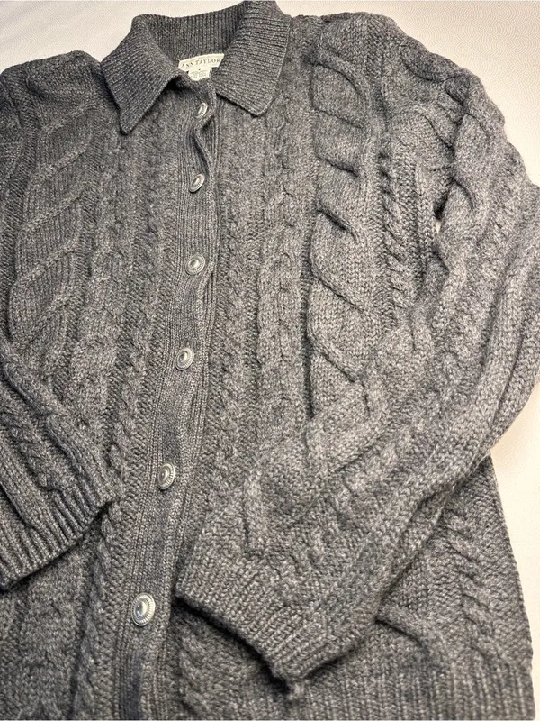 Ann Taylor Womens S 100% Wool Cable Knit Cardigan Sweater Gray Vintage 80/90’s - Image 6