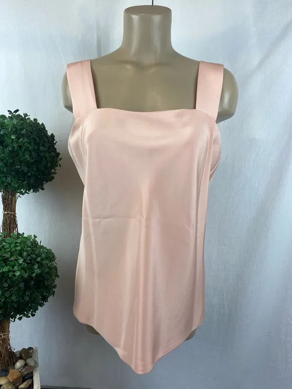 100% Silk Peach Sleeveless Tank Top M Pink Size M - Image 2