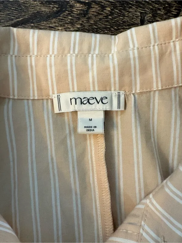 Anthropologie Maeve Faye Shirtdress Womens M Honey Tan Striped Belted Mini - Image 9
