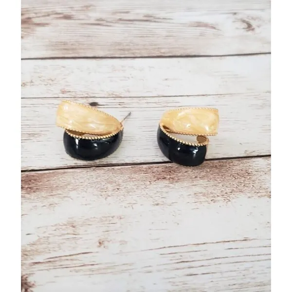 Vintage Earrings for Pierced Ears - Statement Navy & Cream - Image 2