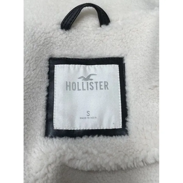 Hollister Cropped Moto Jacket S Black Vegan Leather Faux Fur Sherpa Lined Y2K - Image 7