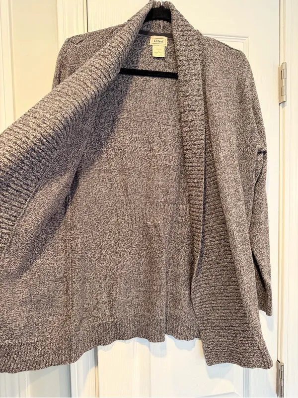 L.L. Bean Size S Gray Open Front Cotton Blend Ribbed Trim Cardigan Sweater - Image 8