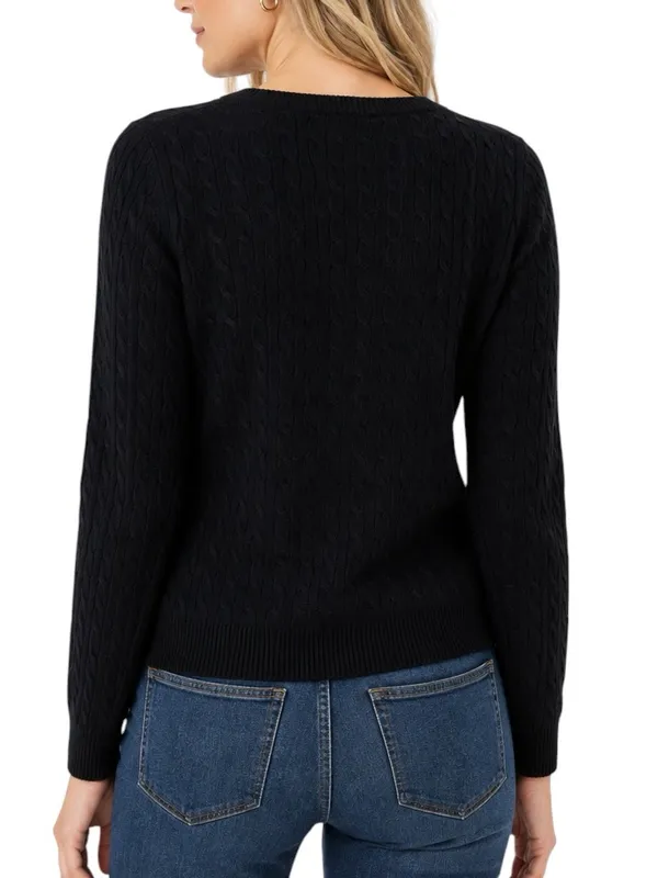 Vintage Tweeds 100% Cashmere Cable Knit Crewneck Sweater Black Size S - Image 2