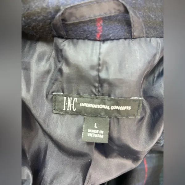 INC L Full Length Plaid Wool Blend Winter Coat - Image 7