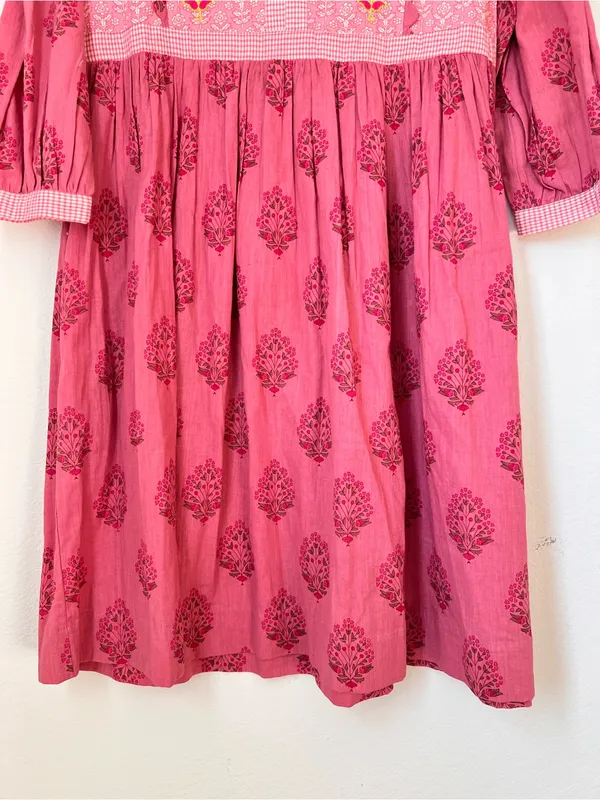 Pink Floral Midi Dress Women's Small Cottagecore Boho V-Neck Summer - Image 5