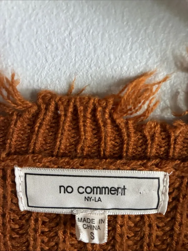No Comment Distressed Oversized Sweater Brown Stripe Chunky Knit Size S - Image 2