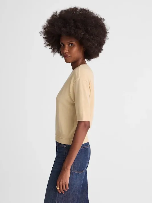 Madewell Relaxed Sweater Tee in 100% Cashmere short sleeve cream/beige Sz XL NWT - Image 2