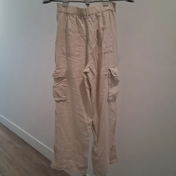 Sincerely Jules Cargo Pants Beige Linen Wide Leg Utility Pockets Women's Medium - Image 9