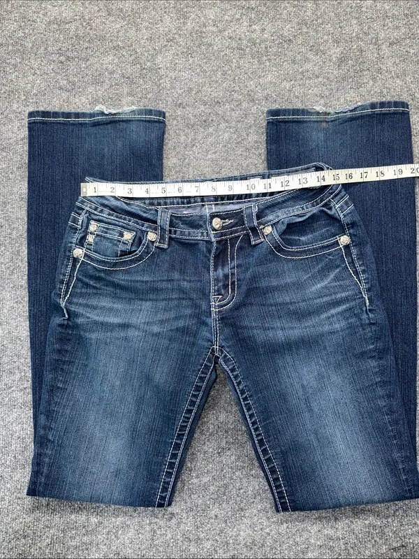 Miss Me Dark Blue Flare Jeans with Contrast Stitching - Image 6