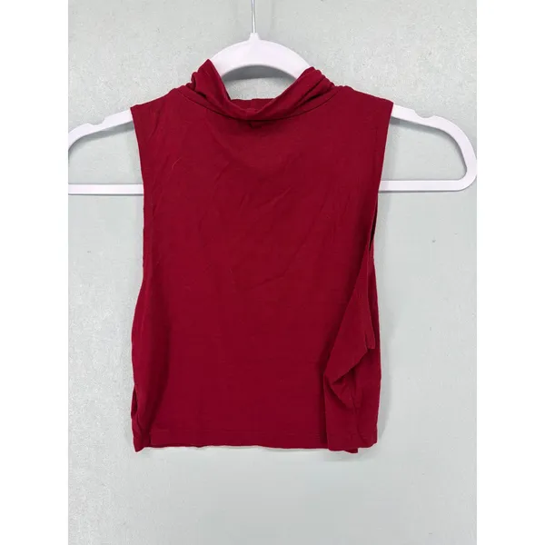 Tobi Womens Crop Top Burgundy Mock‎ Neck Sleeveless Stretch Knit M - Image 3