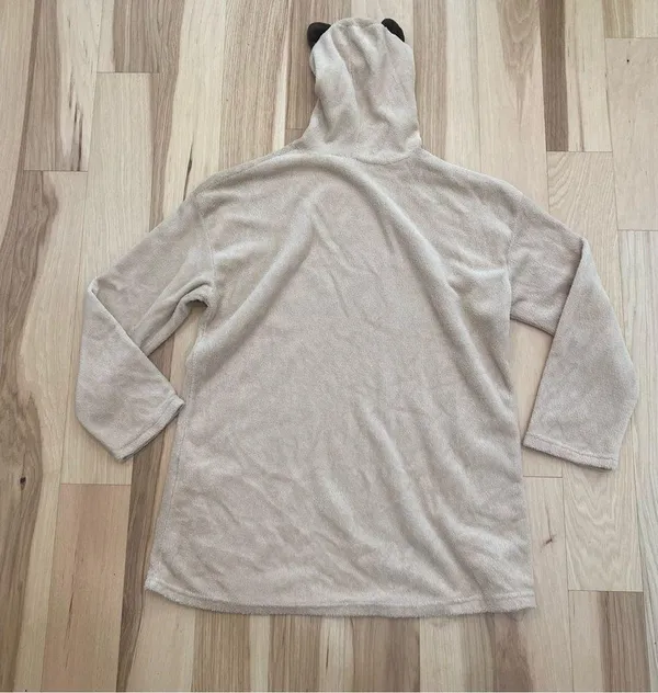Fuzzy cozy bear hoodie beige Sz XL unisex top - Image 2