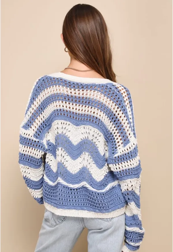 Lulus Blue Striped Open Cardigan  - Image 2