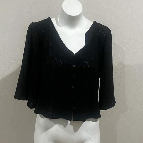 H&M black short sleeve button up cardigan - Image 2