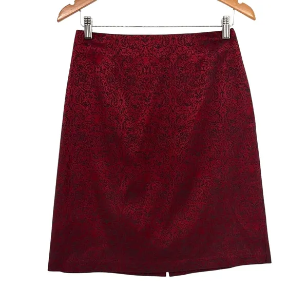 Y2K AGB Brocade Skirt Sz 6 Cherry Red Dark Academia Preppy Gothic Hong Kong 90s - Image 2