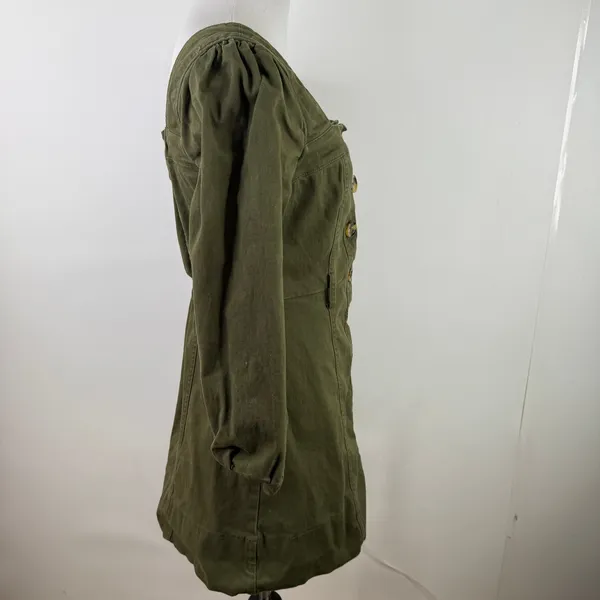 J.O.A. Just One Answer Olive Green Button Long Sleeve Dress Size Small - Image 6