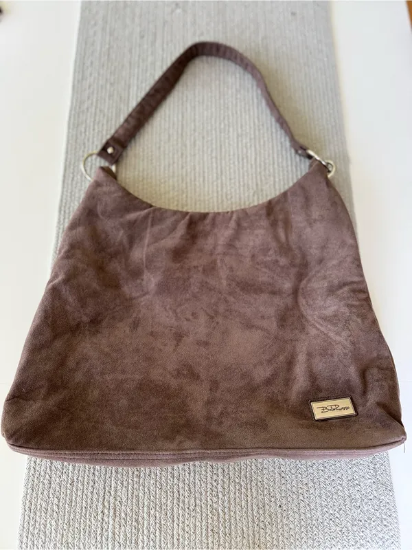 Bella Russo Taupe Brown Faux Suede Hobo Shoulder Bag Silver Accents - Image 3