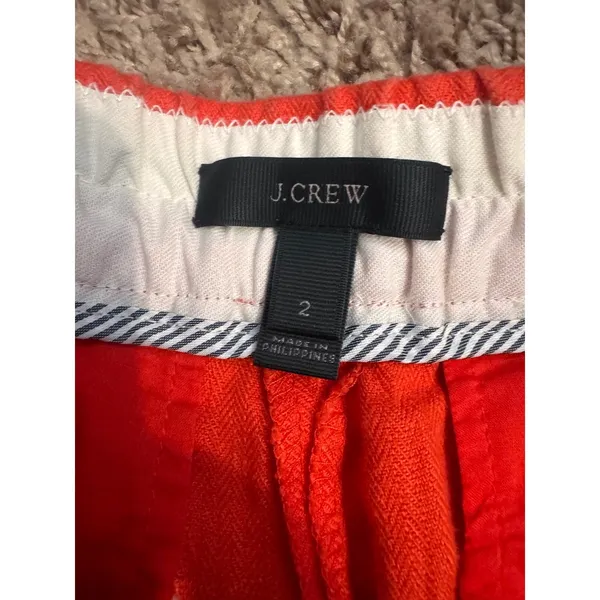 J.Crew Shorts Women's Size 2 100% Linen Orange Shorts Button Tab‎ Elastic - Image 4