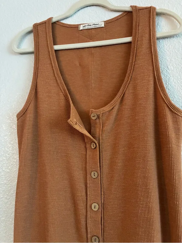 We the Free | Free People | Ribbed Button-Front Tank Dress in Brown | Medium - Image 5