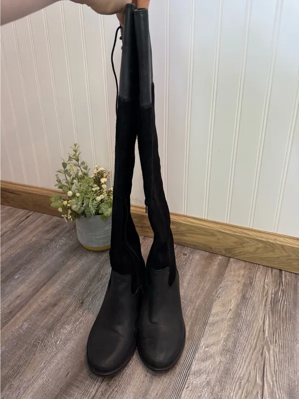 Lucky Brand Komah Black Suede and Leather Upper Knee High Boots Lace Womens 5.5 - Image 6