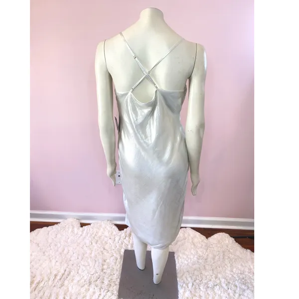 EXPRESS Metallic Cowl Neck Cross Back Midi Slip Dress - Image 7