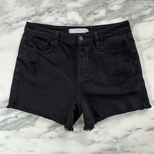 Hidden Jeans Pixie High Rise Distressed Denim Shorts • Sz M - Image 6