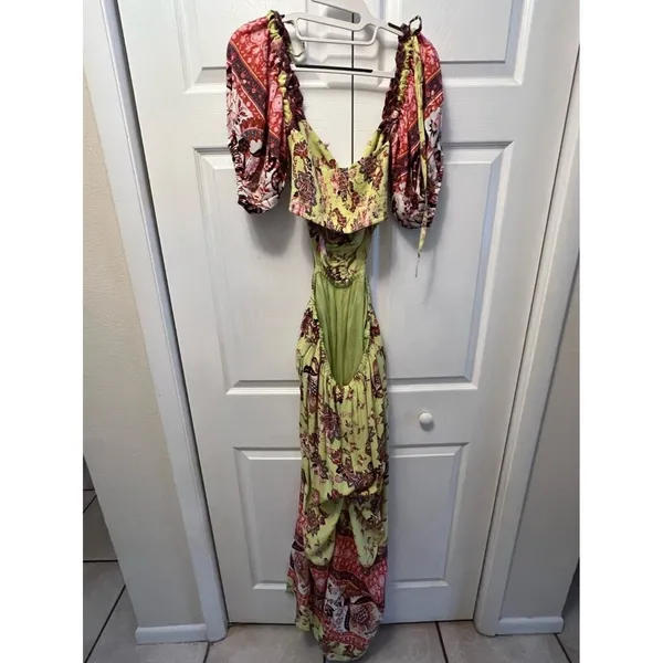 FREE PEOPLE Womens Medium‎ Green Bali Citrus Skies Jumpsuit Floral Cut Out New - Image 7