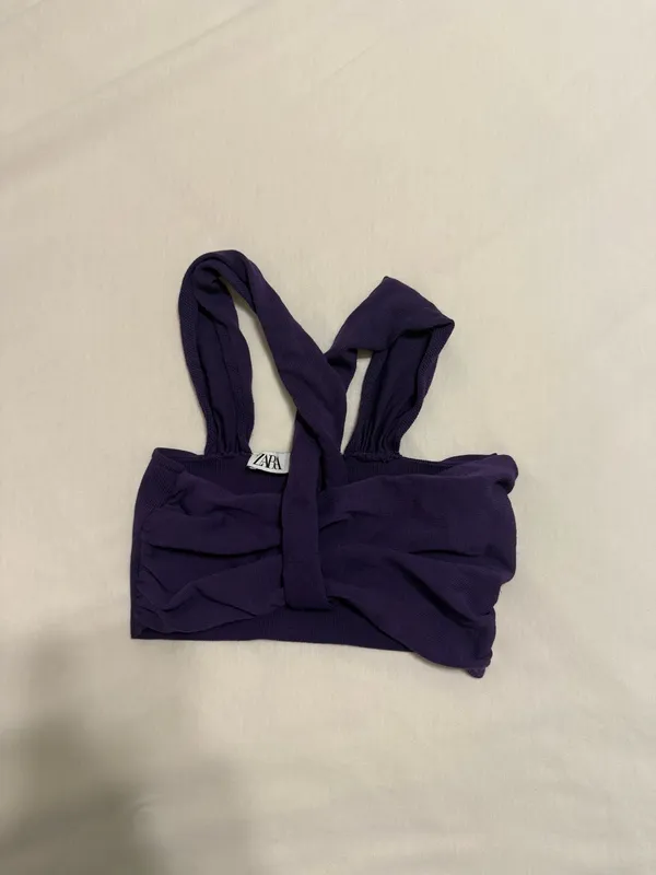 Zara Purple Twist-Front Bow Tie Crop Top - Image 2