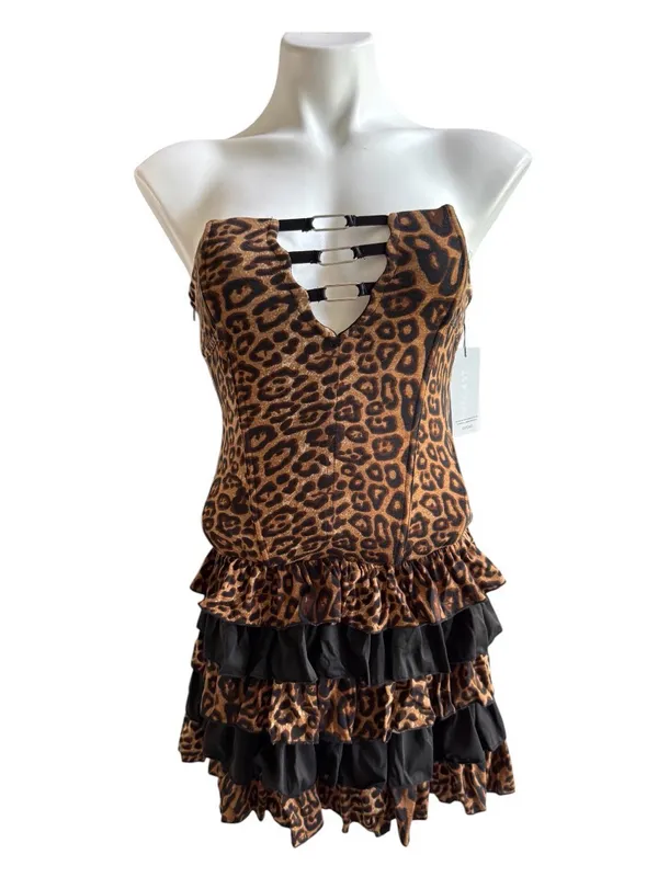 Outcast Elayna Leopard Mini Dress Brown Medium NWT IN PACKAGE - Image 5