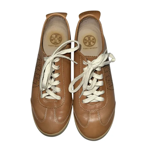Tory Burch Murphey Perforated Leather Tan Brown Sneakers Women's‎ Shoe US 8.5 - Image 2