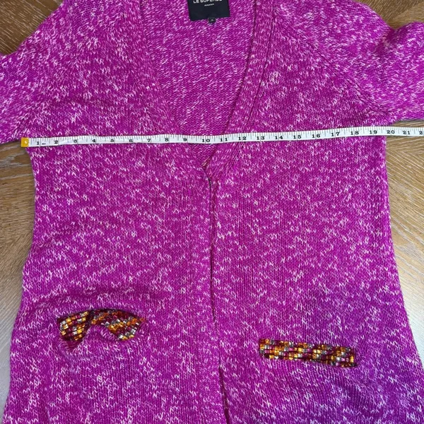 Le Superbe Silk Cashmere Beaded Pocket‎ Cardigan Sweater Fuchsia Space Dye Small - Image 9