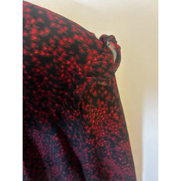 BeachLunchLounge XL Red Black Print Ruffle Long Sleeve Lined Chiffon Shift Dress - Image 6