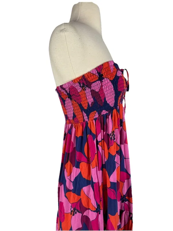 Abel The Label Floral Smocked Tiered Maxi Dress Medium Pink Tropical Coastal - Image 11