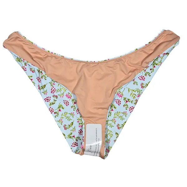 J Crew High Leg Cheeky Bikini Bottoms Floral Print Light‎ Blue Pink Size L - Image 3