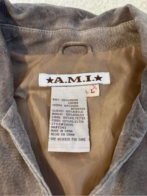 Ami Suede Leather Jacket with Ribbed Knit Sleeves - Image 2