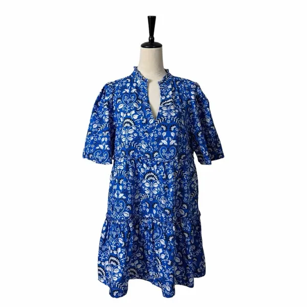 Sugarlips Lulu Dixie Dress Mini Shift Blue Floral Cotton Women’s Size Medium - Image 3