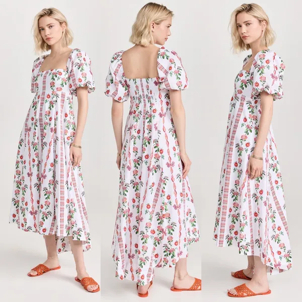 Hill House‎ Matilda Midi Dress Small Botanical Garden Floral Puff Sleeve Cottage - Image 8