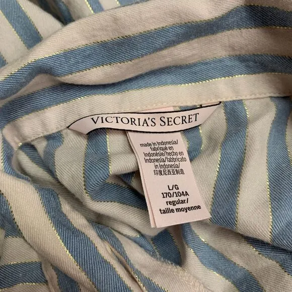 Victoria's Secret Top Womens Large Pink Blue Pajama Striped‎ Button Down Sleep - Image 5