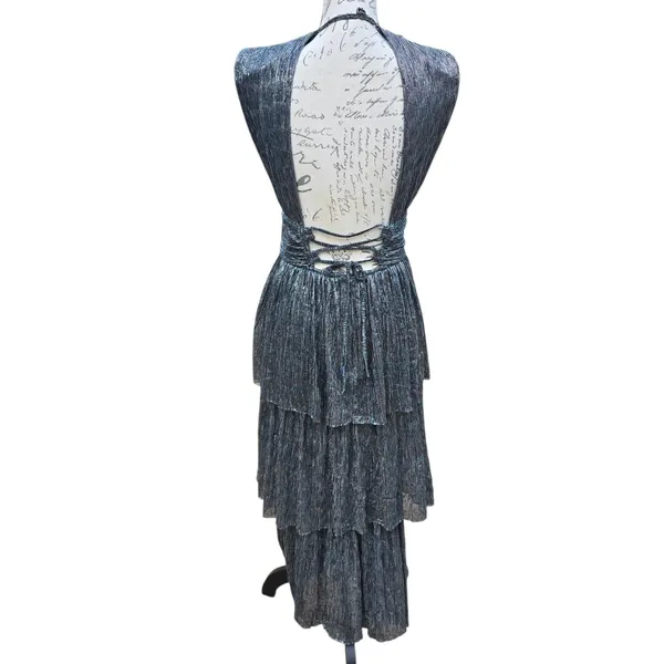 Sabina Musayev Bonita Dress Metallic Tiered Midi Plunge Sleeveless‎ Size XS - Image 4